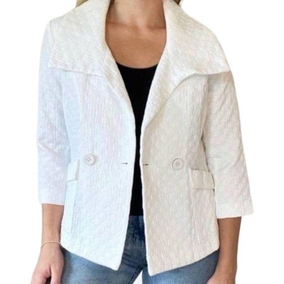 Cabi White Textured Button Club Blazer Jacket Pockets Collar Women's Size Small - Picture 1 of 9